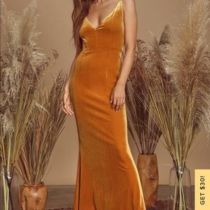 LULUS MALIYA ORANGE VELVET MERMAID DRESS